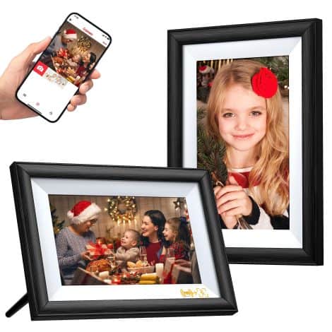 Wireless Photo Frame with Customizable Design, Perfect for Women, Mothers, and Grandmothers, 10.1″ Picture Display, 16GB Capacity, Easy Photo Sharing through Frameo App, Ideal Christmas Present