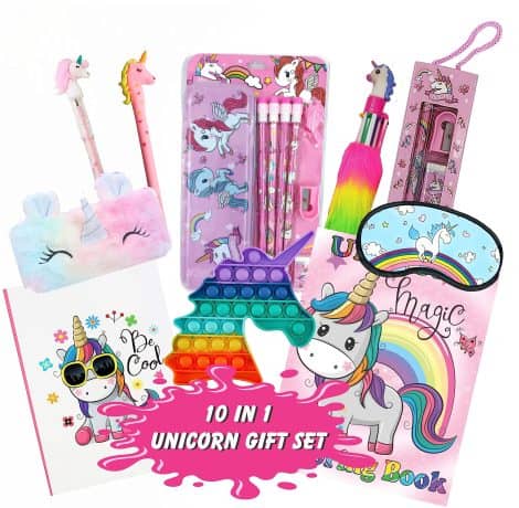 10 in 1 Unicorn Gifts for Girls – Unicorn themed gift for Indian kids aged 6-12. Perfect for birthdays and return gifts.