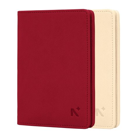 NEORAH — Personalized Couples Gift Set: Vegan Leather Name Customized Passport Covers, Wallets, and Card Holders for Men and Women. Perfect for Special Occasions. (AFTERGLOW & RED)