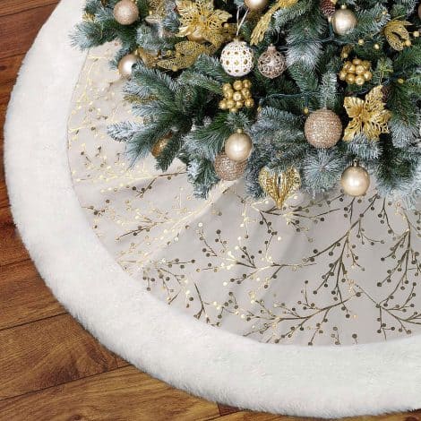 Get a festive touch for your home with a 48-inch Gold White Christmas Tree Skirt. Perfect for Indian celebrations!