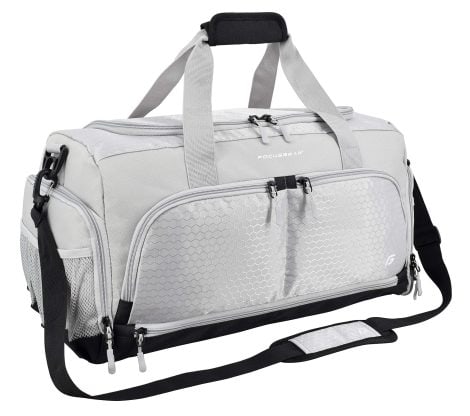 Premium Gym Bag 2.0: The Long-lasting Community-Designed Duffel Bag with 10 Ideal Compartments and Waterproof Pocket. (Silver, Medium)