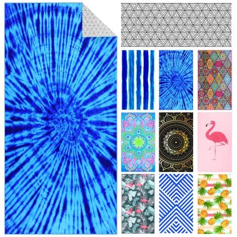 Blue Tie Dye Microfiber Pool Sandproof Beach Towel – Quick Dry Compact Outdoor Travel Mat