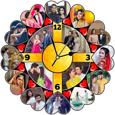 Shri Kanth Art® Personalized Wedding Photo Collage Clock Shape is the perfect gift for your husband or fiancé, showcasing your best memories with a touch of elegance. Decorate your wall with this 16×16 inch photo frame.