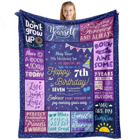 Gifts for 7-year-old girls & boys, perfect presents & decoration for 7th birthday, Christmas throw blanket.