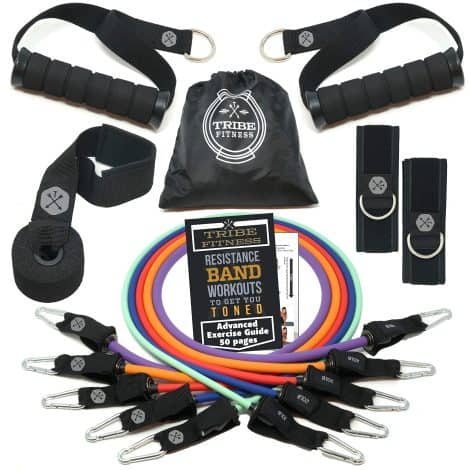 Tribe High-Quality Fitness Set for Men with Resistance Bands, Accessories, and Advanced eBook for workouts.