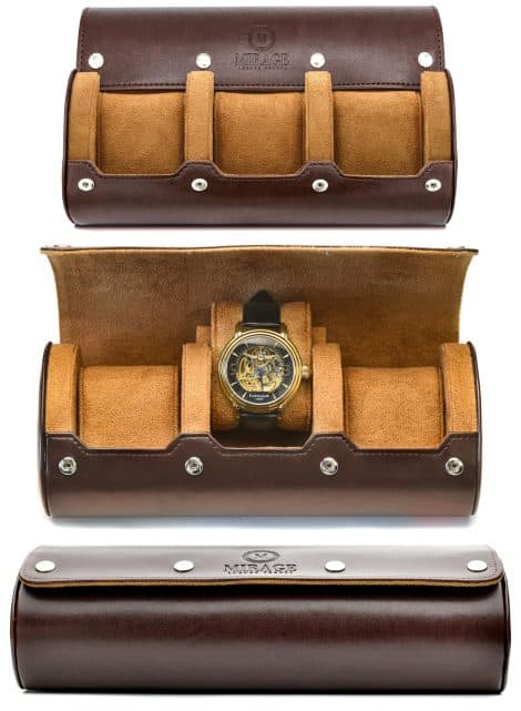 Swiss-themed Luxury Travel Watch Roll for men and women, perfect for organizing watches during travel.