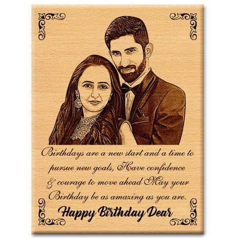 Personalized Engraved Wooden Photo Frame for Birthday Gift with Custom Text (16×12 inches).