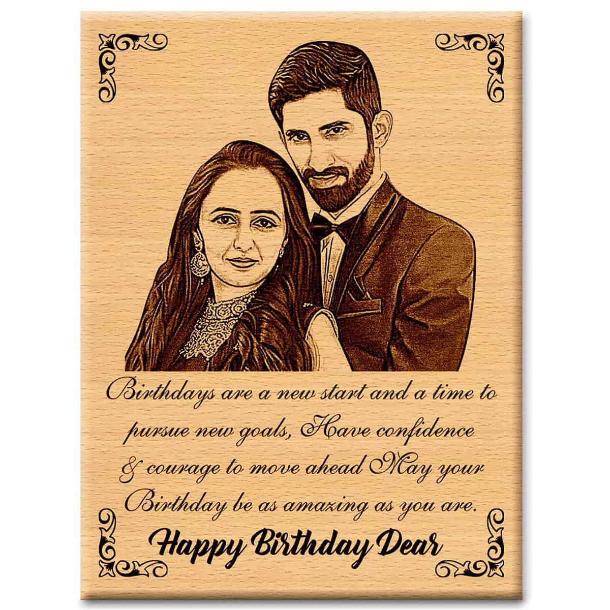 GFTBX Personalised Engraved Gift For Birthday Wooden Photo Frame With Custom Text (16x12, Inches)