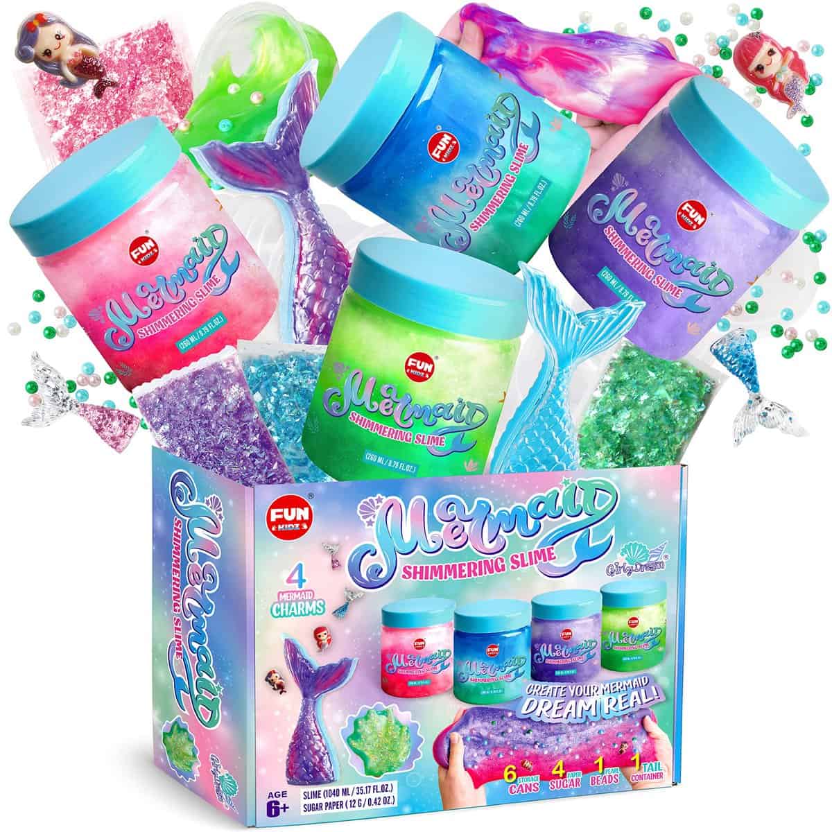 FUN KIDZ 35.16 Fl Oz (1040Ml) Mermaid Slime For Kids Ages 6-8, Funkidz Premade Glitter Sparkle Girls Slime Pack 8-12 Years Old Mermaid Gifts