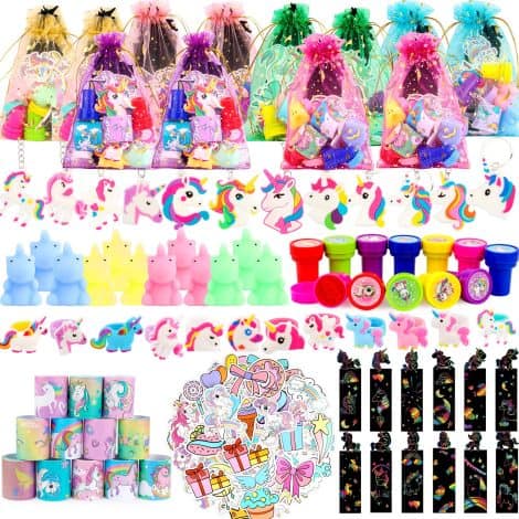 ANPHILE Unicorn Party Set, 134 Pieces of Unicorn-themed Supplies for Girls’ Birthday Party, Pinata Fillers, Goodie Bag Gifts.