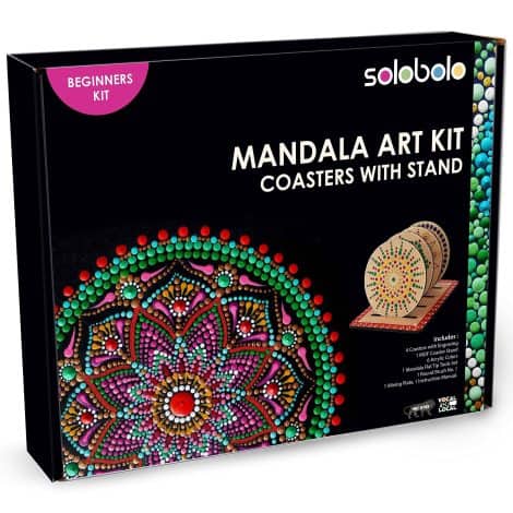 Mandala Art Coasters Kit with Stand – DIY Kit with Dot Tools for Kids, Perfect Gift for Girls 10-12.