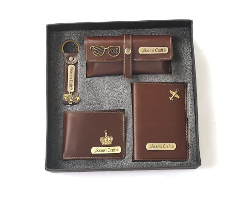 Customized Leather Passport Holder and Men’s Wallet with Key Chain, Personalized Gifts and Accessories (Brown)