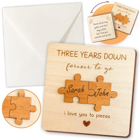 3 Year Anniversary Card for Husband/Wife – 3 Year Wooden Gifts for Boyfriend/Girlfriend, Happy Wedding Anniversary Cards for Couple.