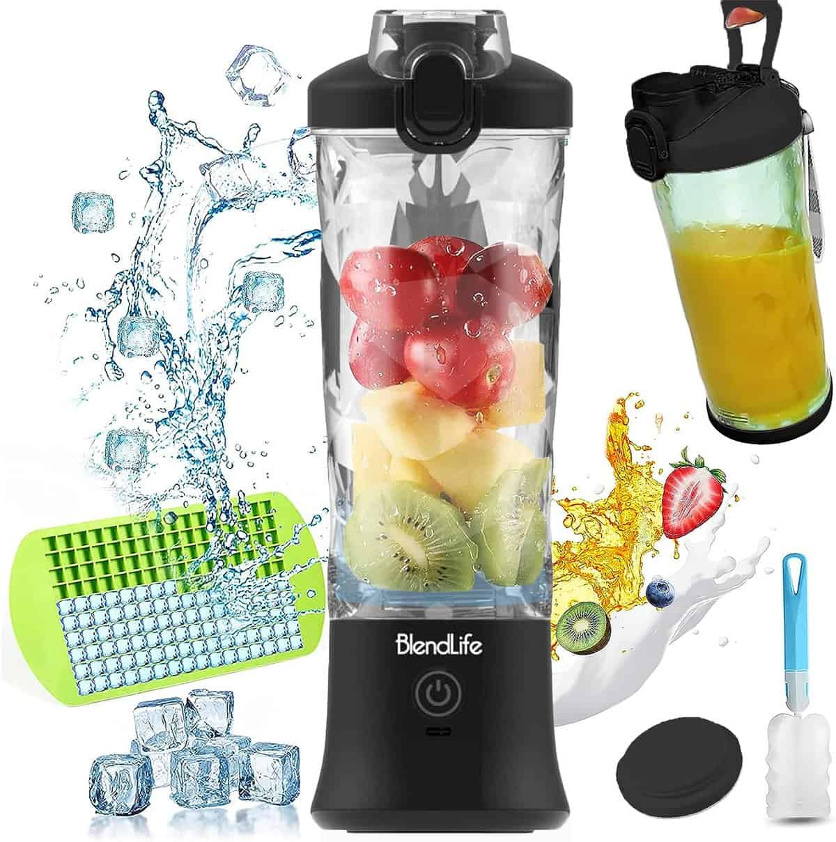 BlendLife Ultra Portable Blender For Juices, Shakes, Smoothies. 230W, 4000mah Battery, Pulse Mode Feature, LED Lights, USB-C Waterproof Charging Port. Inbuilt 600ml Jar, Sipper & Carry Handle - Black